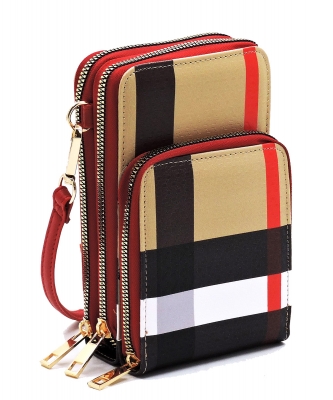 Plaid Check Cellphone Crossbody Bag BT081 RED